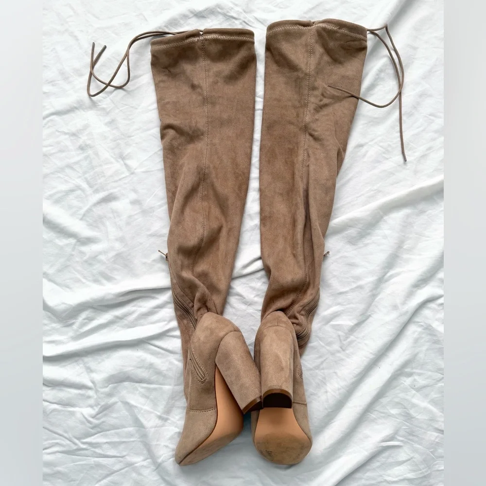 So Much Yes Light Nude Faux Suede Over the Knee Boots | Size 6 | Great Condition